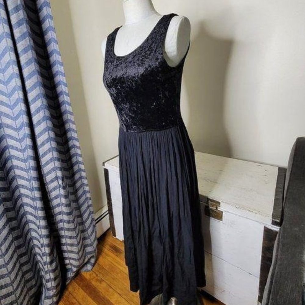 VINTAGE 80s Velvet top Black Tank Top Maxi Dress